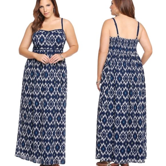 torrid Dresses & Skirts - Torrid Maxi Dress Ikat Bohemian Sweetheart Chiffon Flowy Spaghetti Strap Size 3X